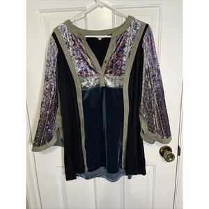 JOHN MARK Sz M Velour Stretch Velvet Bell sleeve Tunic Top Lagenlook Art To Wear